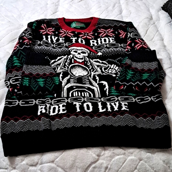 Biker light up Christmas Sweater LIVE TO RIDE RIDE TO LIVE XL,All Products : American Fashion Style Bags On Sale